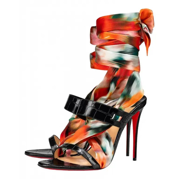 Christian Louboutin Foulard Cheville 100 Black Red Lace Up Sandal Heel Pump 37